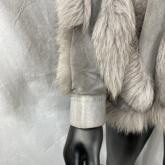 Vintage GRAY FOX FUR & SUEDE LEATHER JACKET Coat size Small Mob Wife 70s 80s - Picture 10 of 16